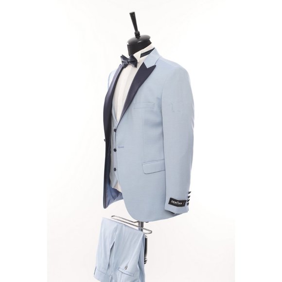 Derman Ice Blue Satin Collar 3 Piece Tuxedo - Picture 2 of 6